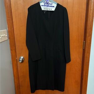Talbots Black Long-Sleeve V-Neck Sheath Dress Size 14